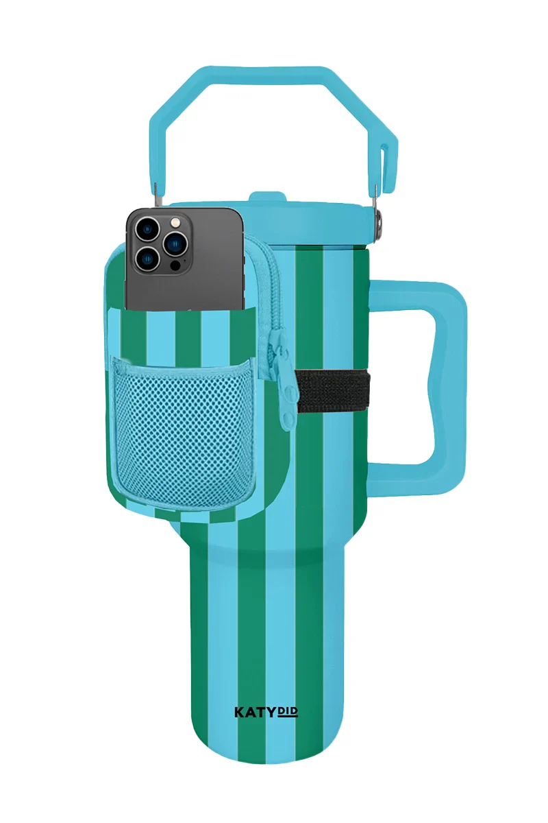 Aqua and Green Striped Tumbler Pouches - Image 2