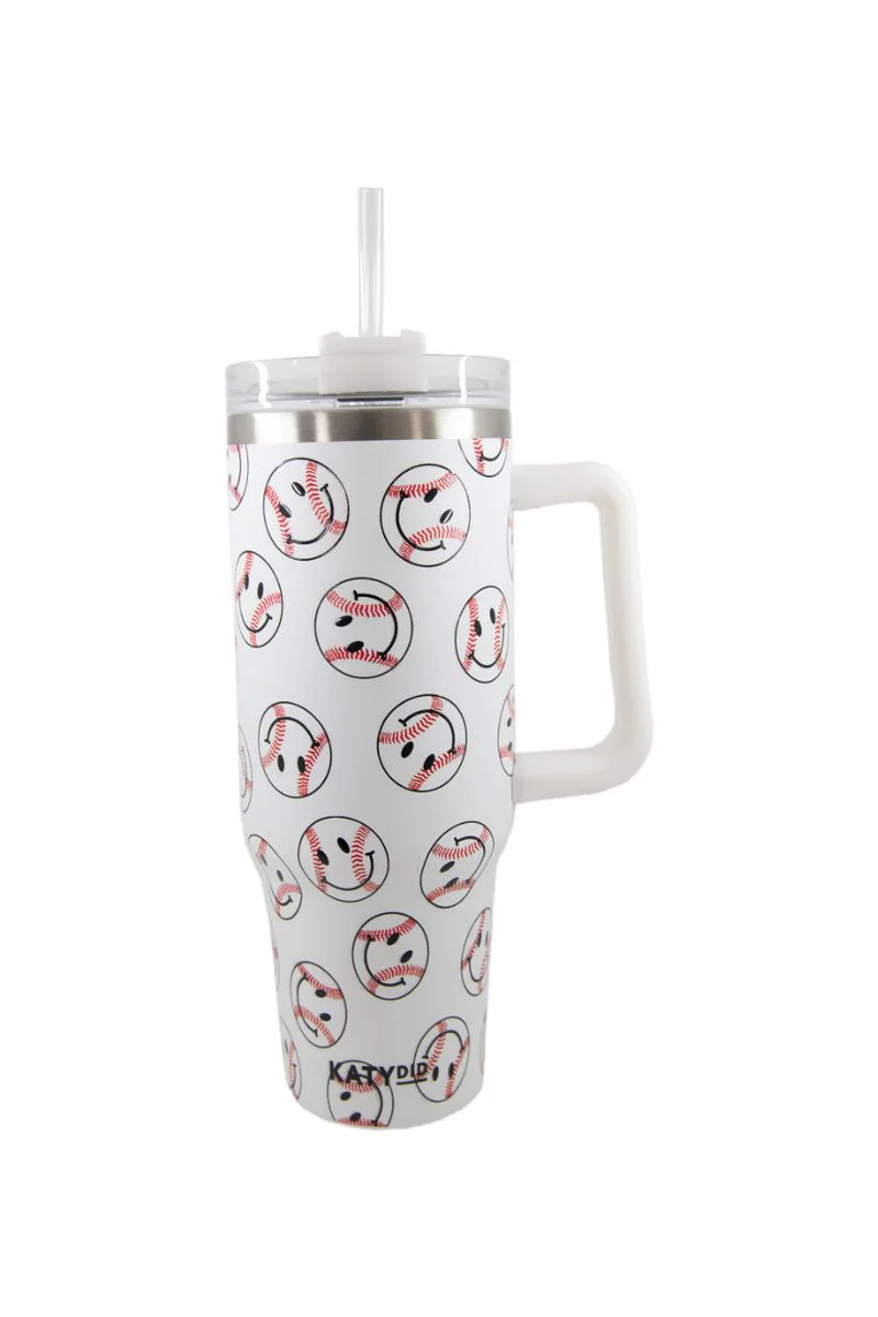 Baseball Happy Faces Tumbler Cup w/ Handle - Image 2