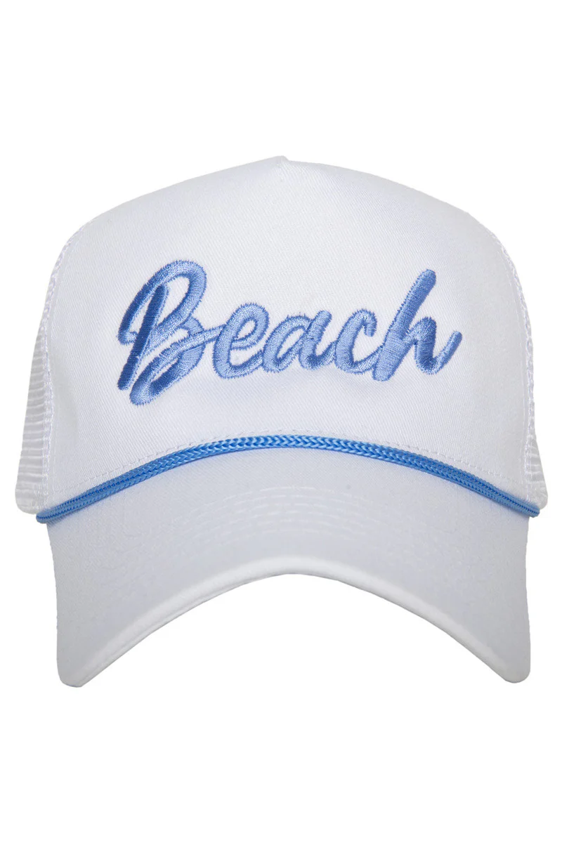 Beach Cursive White Trucker Cap with Rope - Image 4