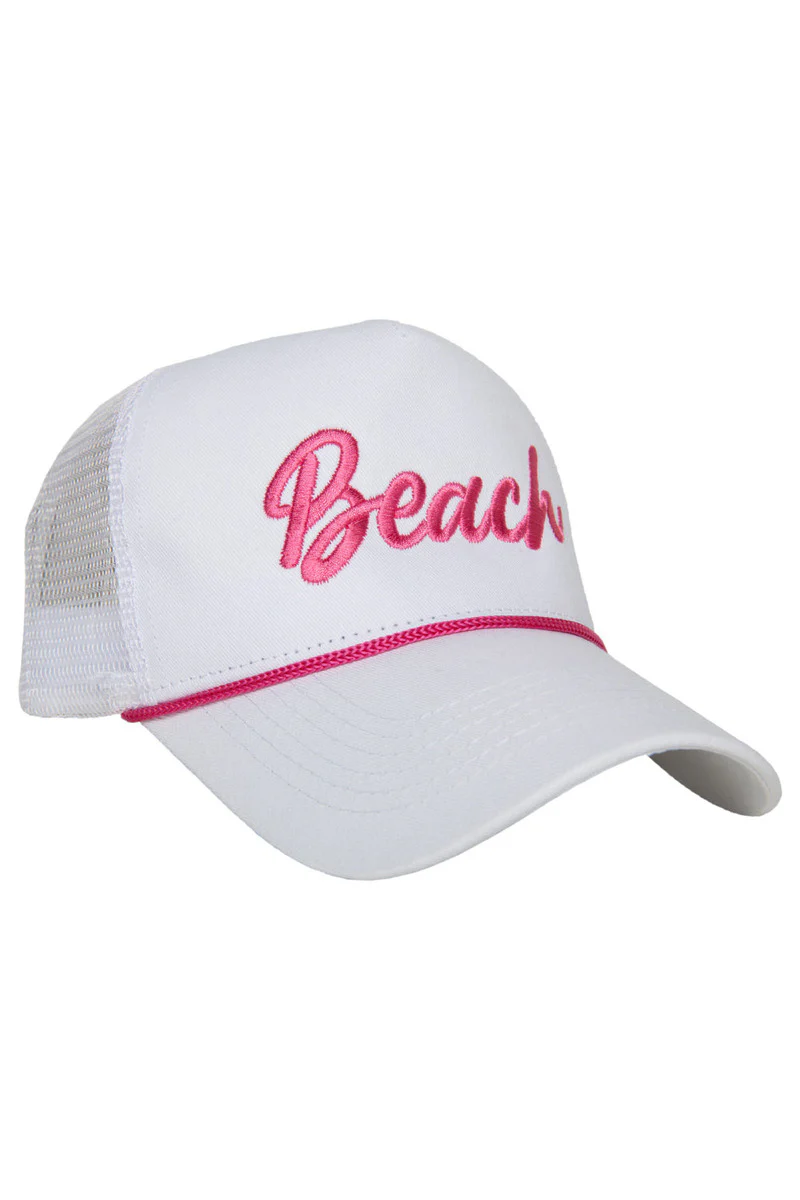 Beach Cursive White Trucker Cap with Rope - Image 5