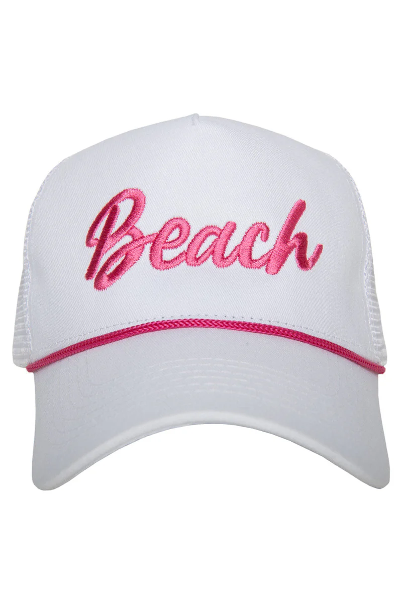 Beach Cursive White Trucker Cap with Rope - Image 6