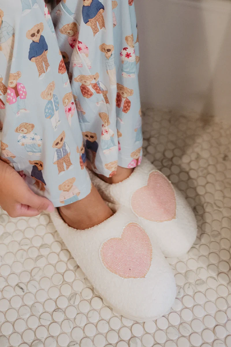Beaded Pink & Gold Heart Women's House Slippers - Image 2