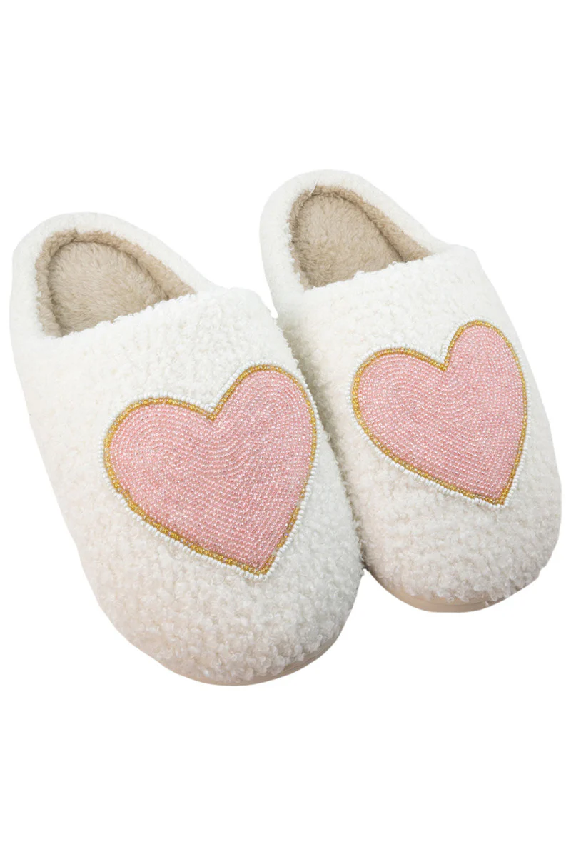 Beaded Pink & Gold Heart Women's House Slippers - Image 4