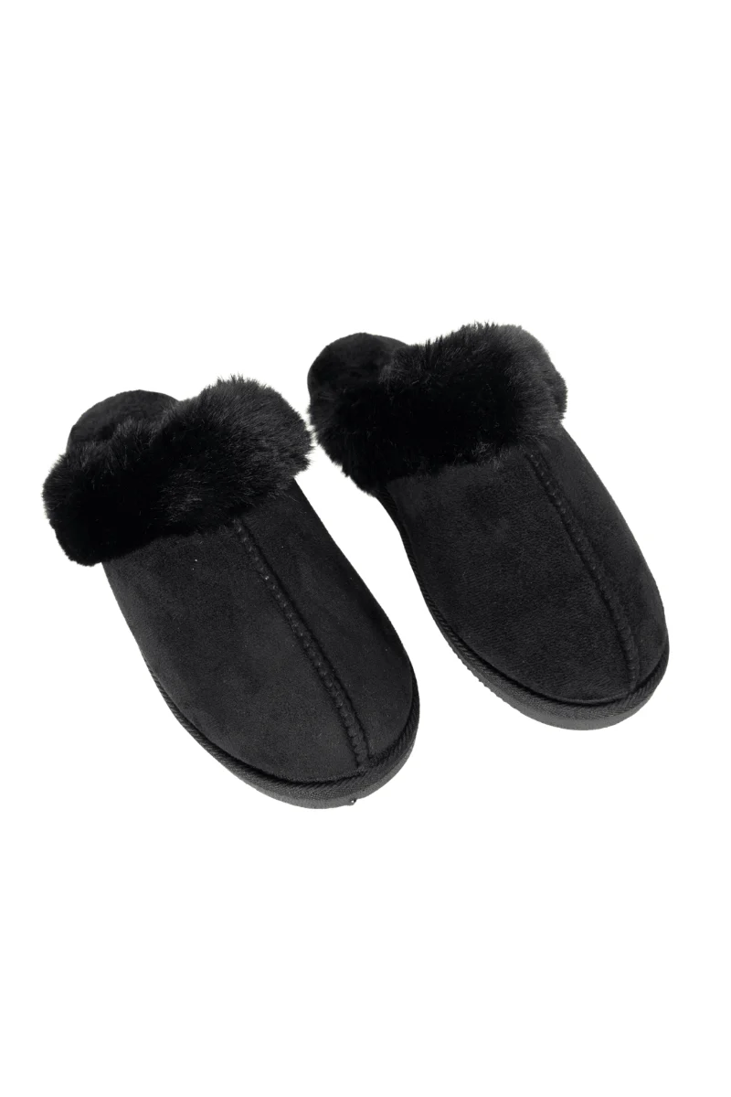 Black Faux Fur Cozy Slippers - Image 4