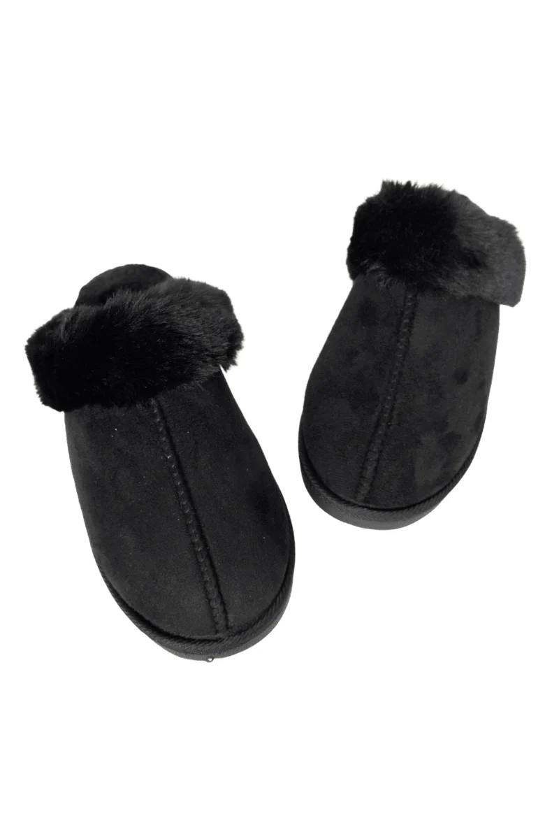 Black Faux Fur Cozy Slippers - Image 6