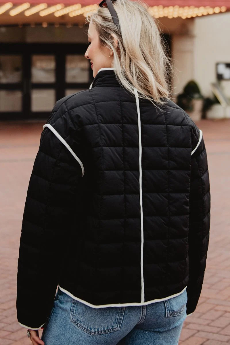 Black Ladies Quilted Trim Jacket - Image 2