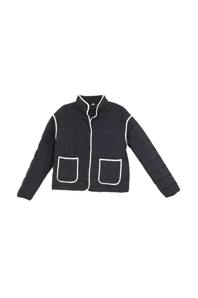 Black Ladies Quilted Trim Jacket - Image 3