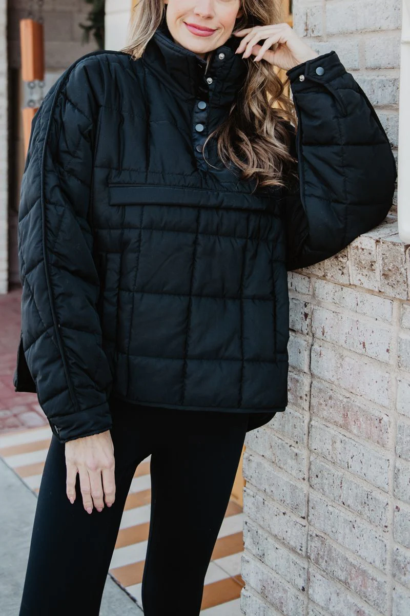 Black Puffer Pullover Jacket - Image 2