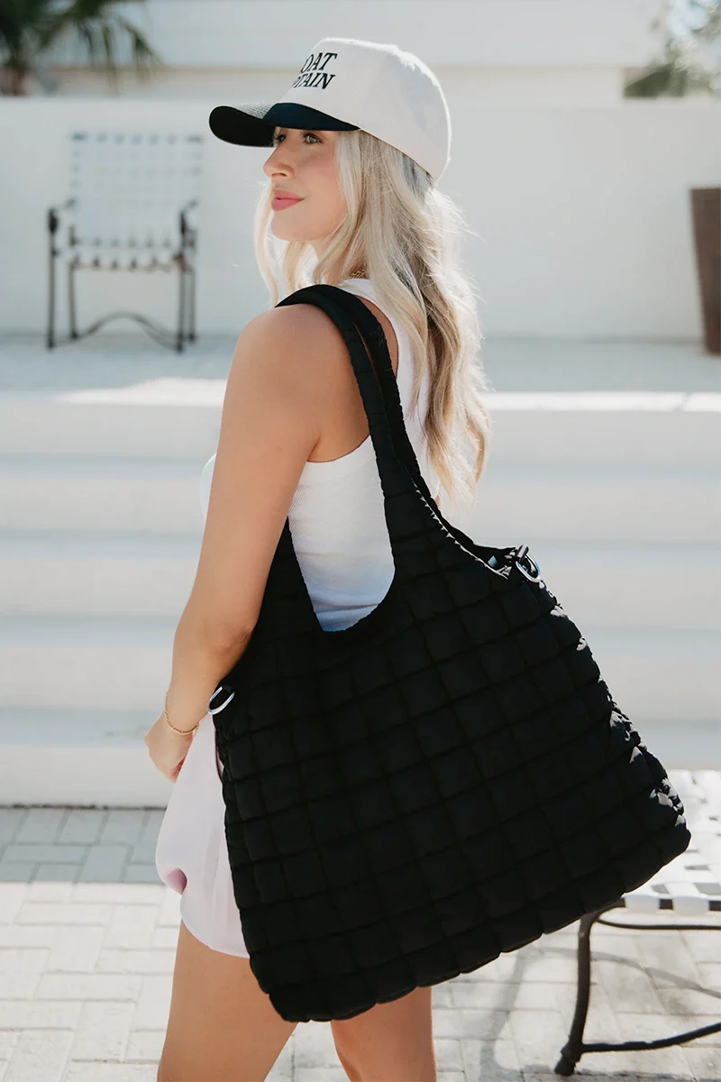 Black Rectangular Puffer Tote Bag - Image 2
