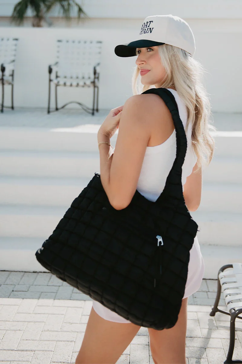 Black Rectangular Puffer Tote Bag - Image 3