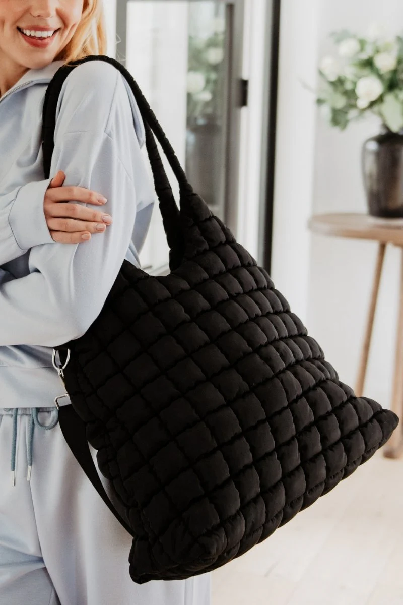 Black Rectangular Puffer Tote Bag - Image 4