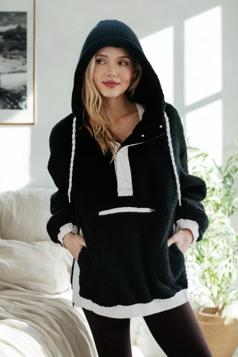 Black Sherpa Pullover Hoodie - Image 2