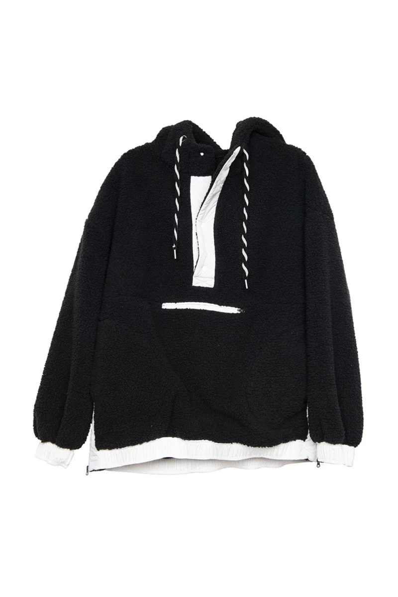 Black Sherpa Pullover Hoodie - Image 3