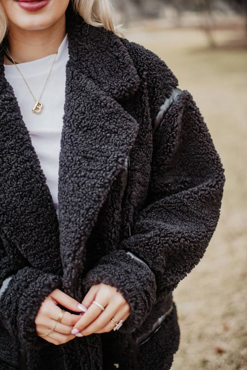 Black Sherpa Teddy Jacket Women's - Image 2