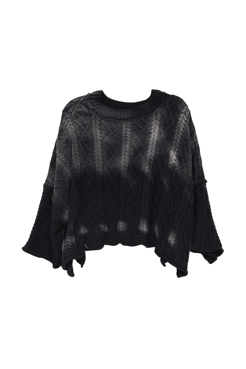 Black Slouchy Oversized Knit Fall Sweater - Image 2