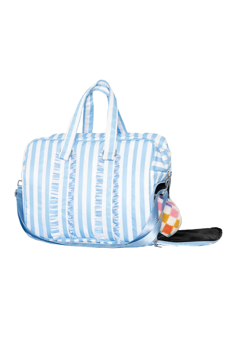 Blue Stripe Ruffle Weekend Bag Women - Image 3