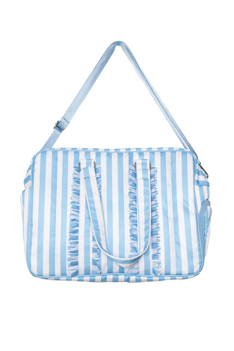 Blue Stripe Ruffle Weekend Bag Women - Image 4