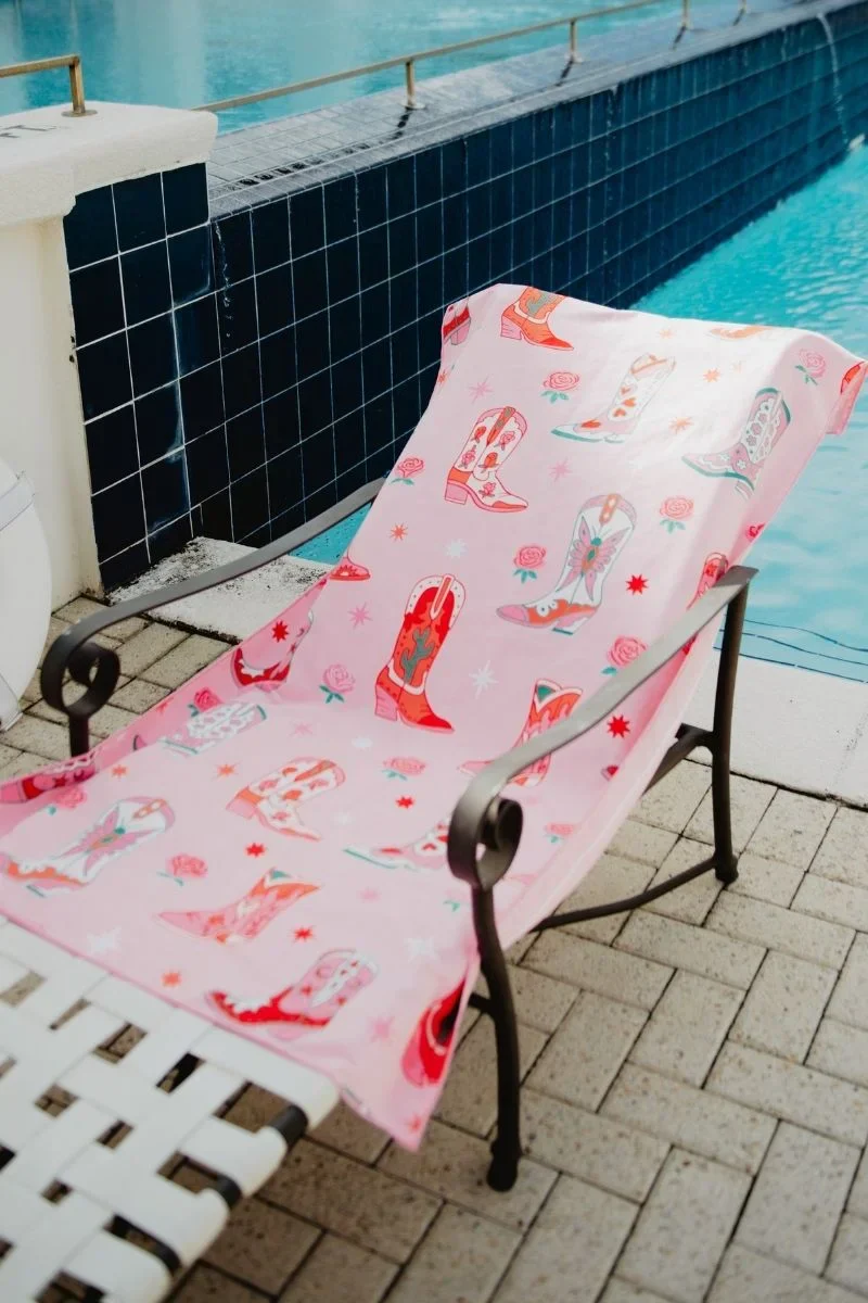 Boots and Flowers Reversible Travel Size Towel