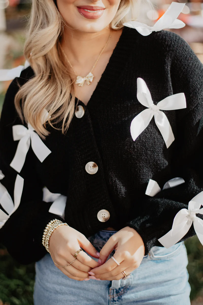 Bow Knit Cardigan Women's Sweaters - Image 6