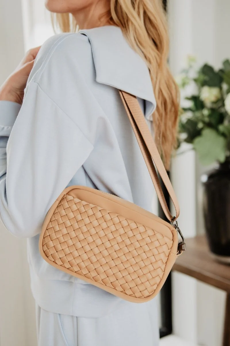 Camel Woven Crossbody Bags Women - Image 2