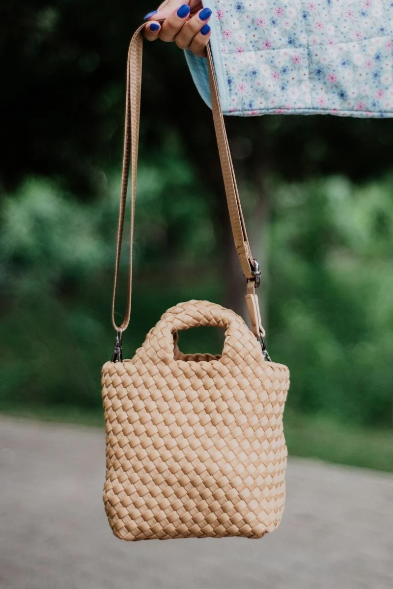 Camel Woven Mini Bucket Bag - Image 2