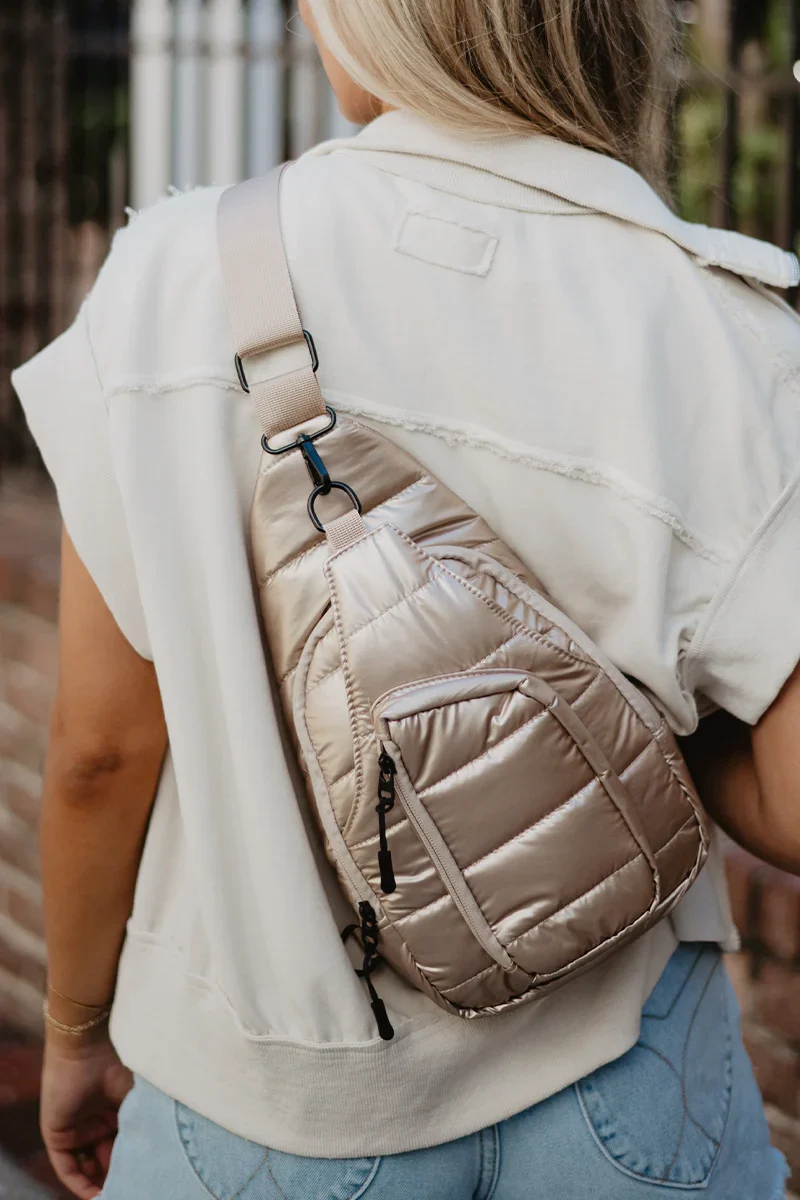 Champagne Metallic Sling Bag - Image 3