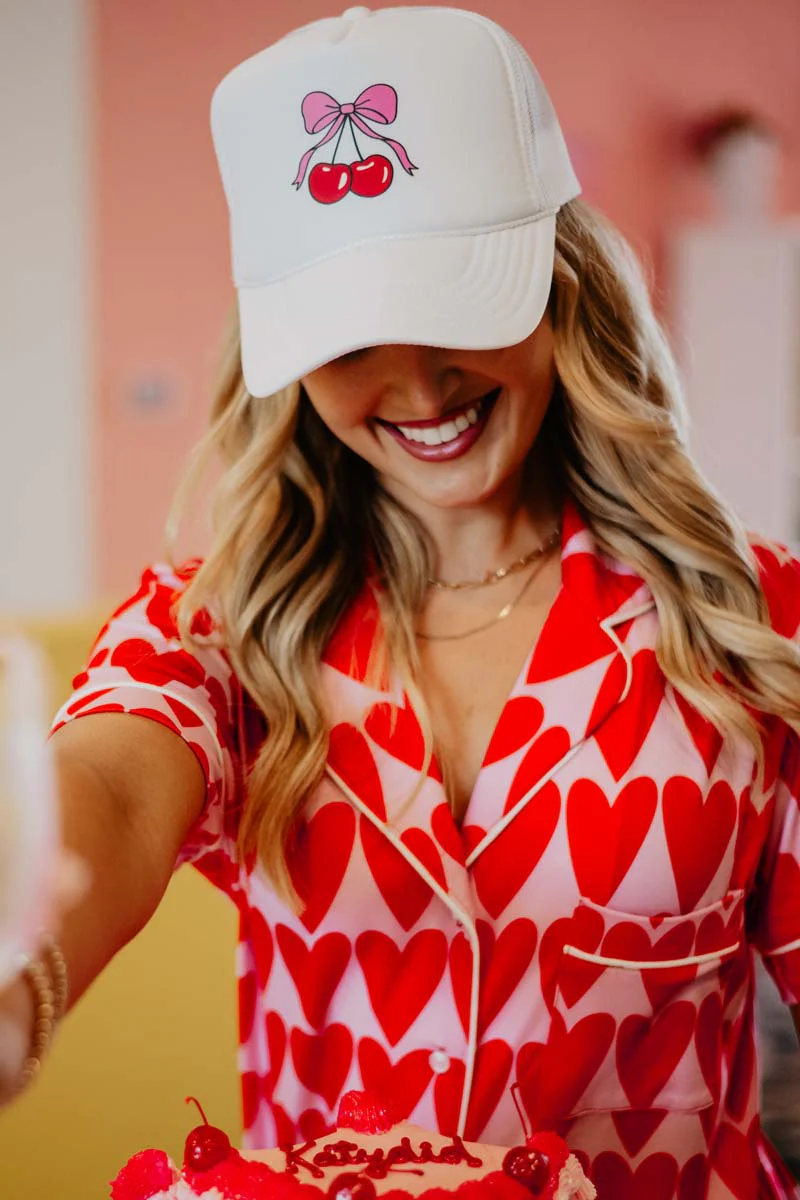 Cherry Bow Foam Mesh Hat - Image 2