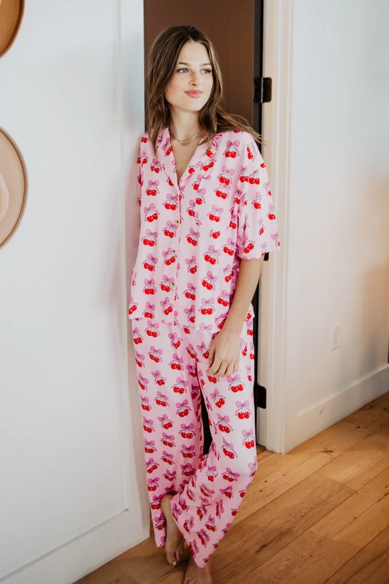 Cherry Bow Repeat Pajama Pants Set - Image 2