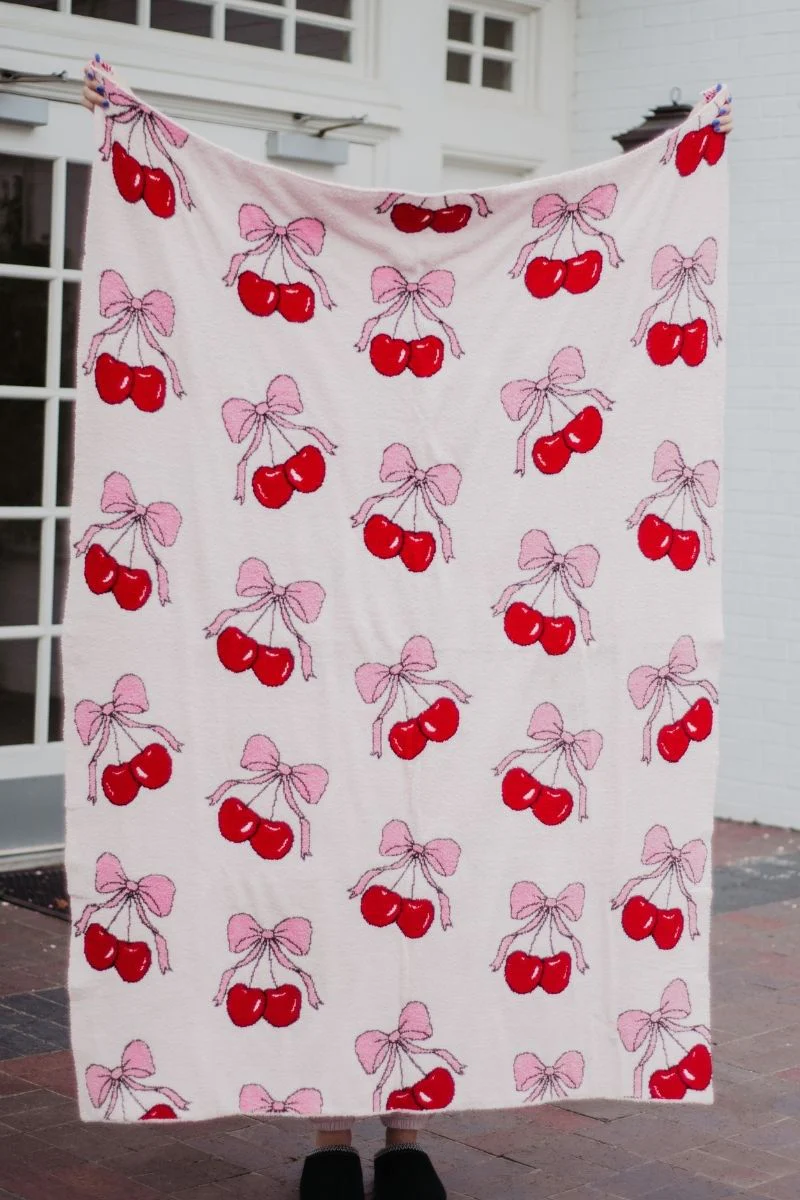 Cherry Bows All Over Throw Blanket - Image 2