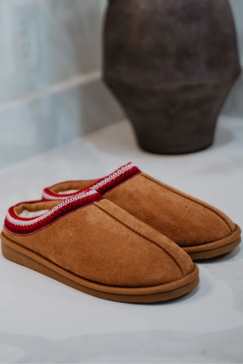 Chestnut Embroidered Cozy Slippers - Image 2