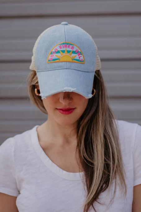 Good Vibes Only Patch Denim Hat - Image 2
