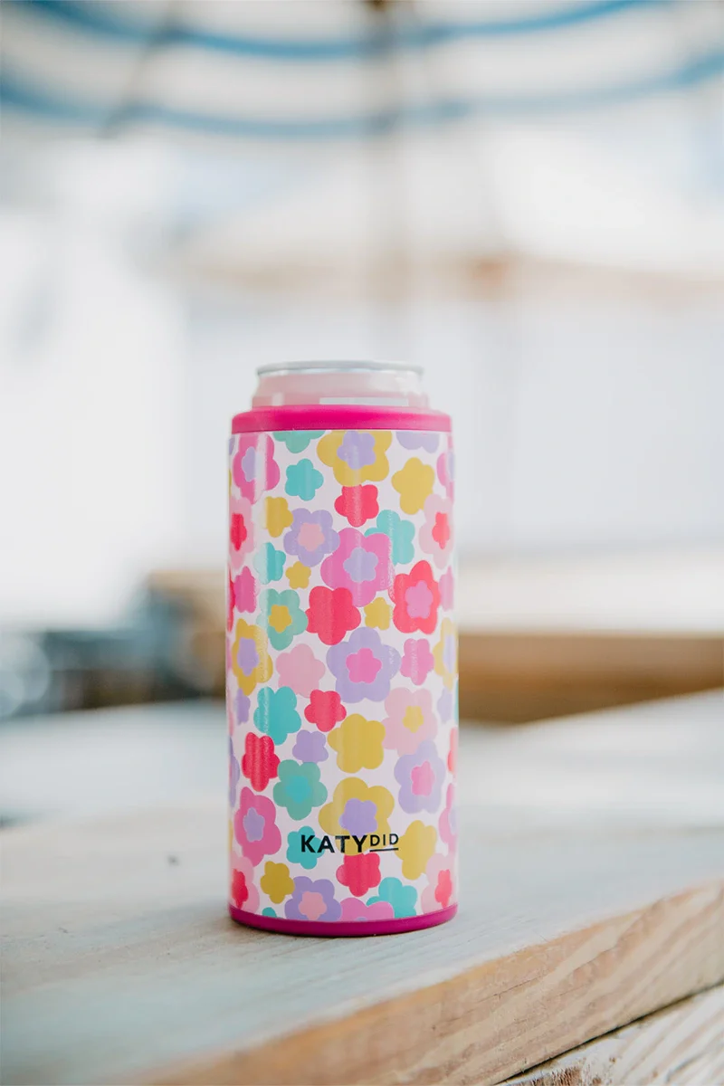 Groovy Multicolored Flowers Slim Can Koozie - Image 3