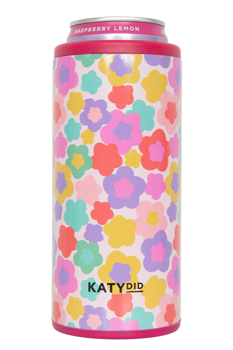 Groovy Multicolored Flowers Slim Can Koozie - Image 4
