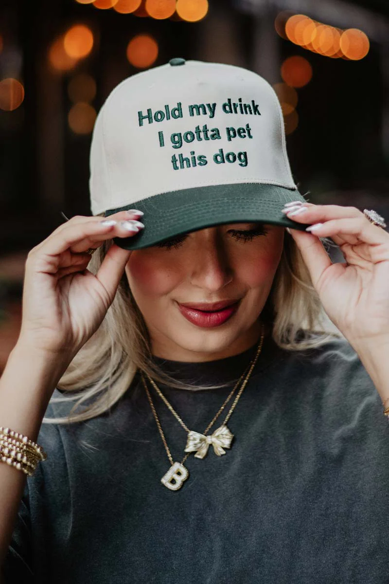 Hold My Drink I Gotta Pet This Dog Vintage Hat - Image 3