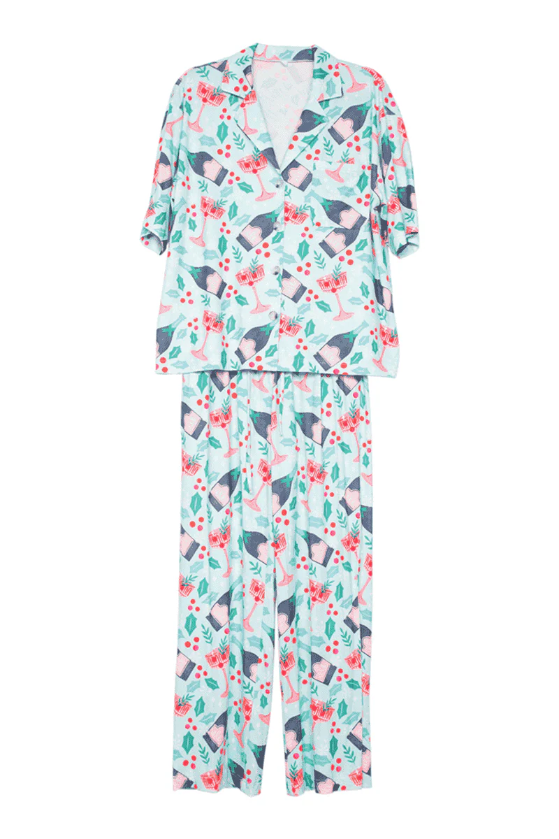 Holiday Champagne, Coupes & Holly Pajama Pants Set - Image 6