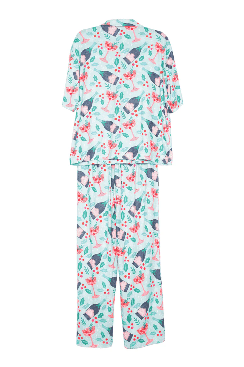 Holiday Champagne, Coupes & Holly Pajama Pants Set - Image 7