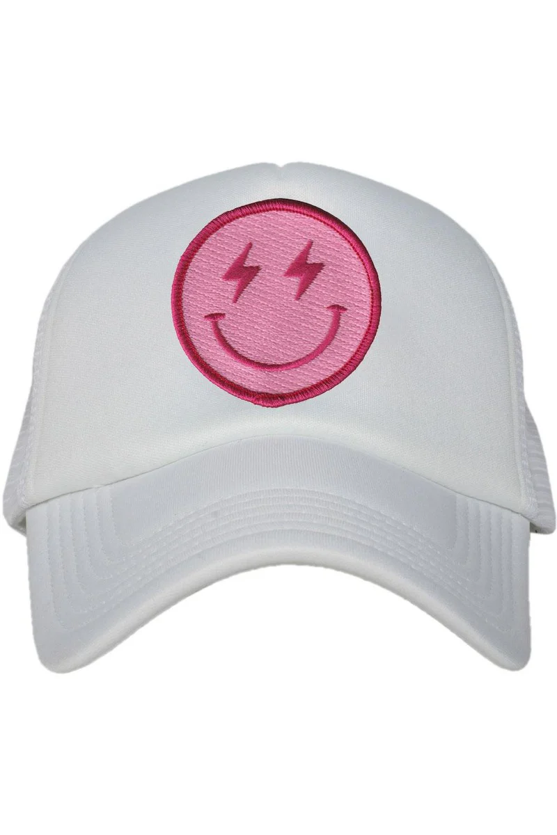 Hot Pink Lightning Happy Face Trucker Hat - Image 4