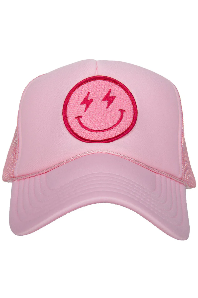 Hot Pink Lightning Happy Face Trucker Hat - Image 5