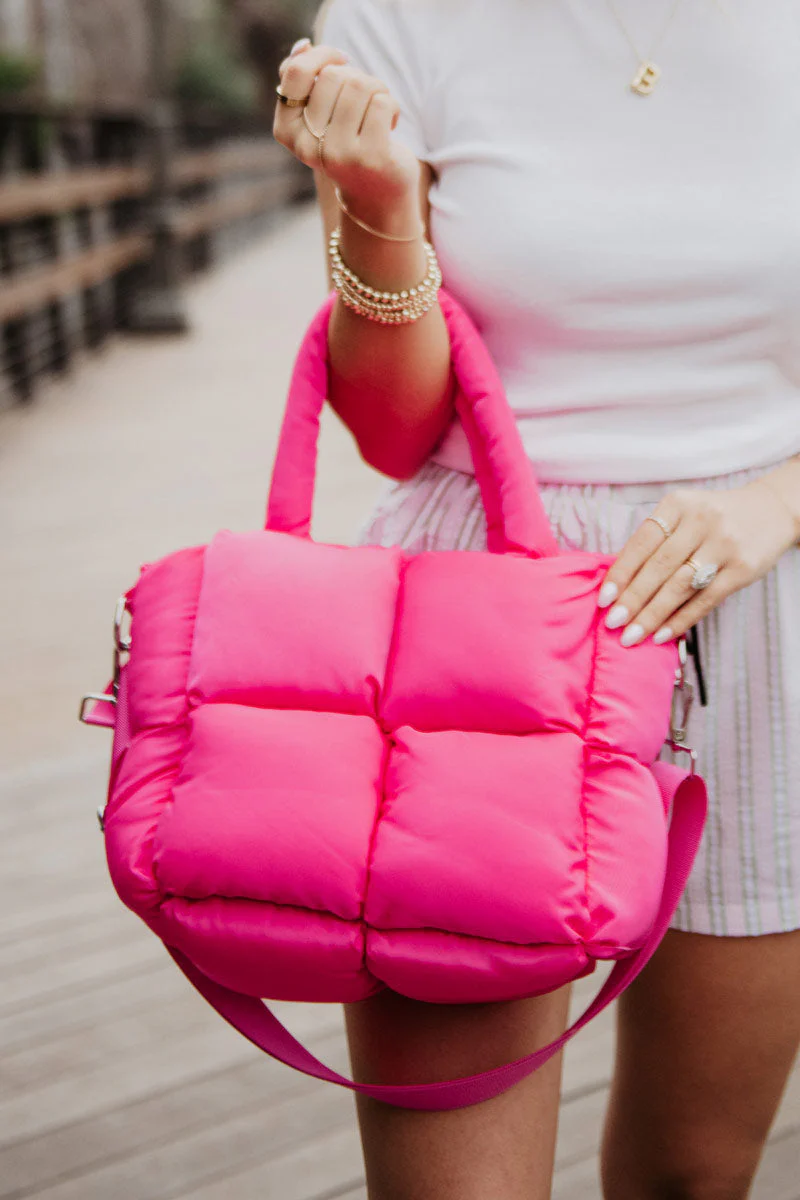 Hot Pink Mini Puffer Bag - Image 2