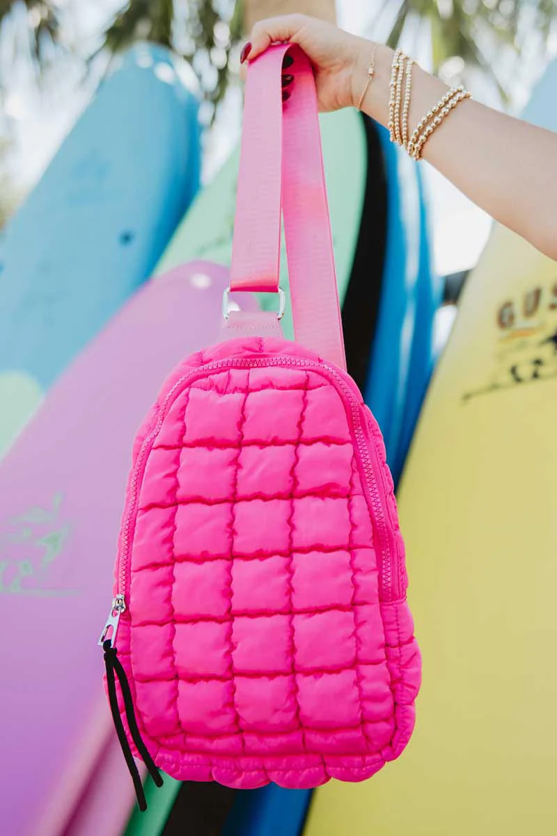 Hot Pink Quilted Sling Bag for Women - Image 2