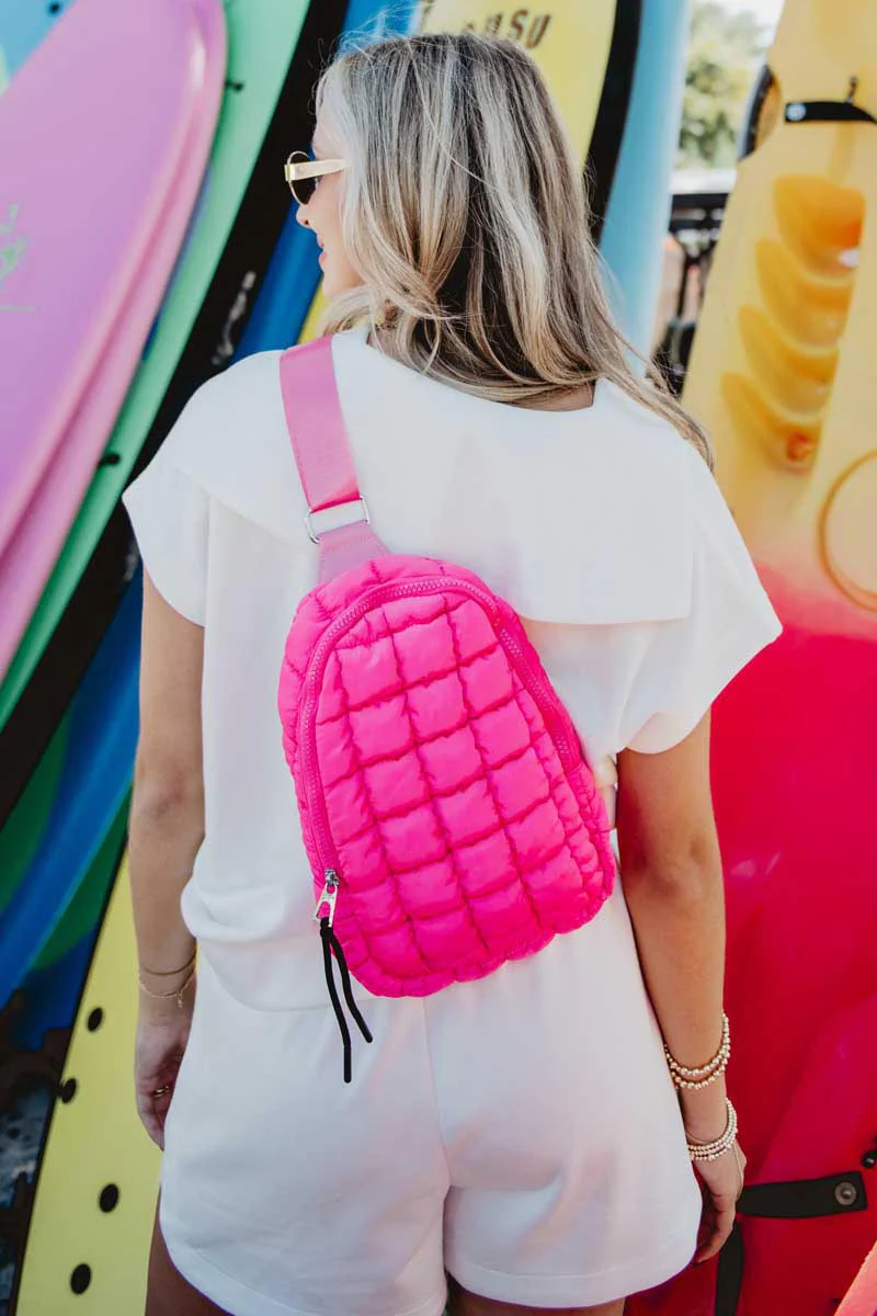 Hot Pink Quilted Sling Bag for Women - Image 3