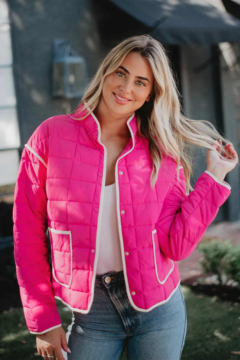 Hot Pink Quilted Trim Jacket
