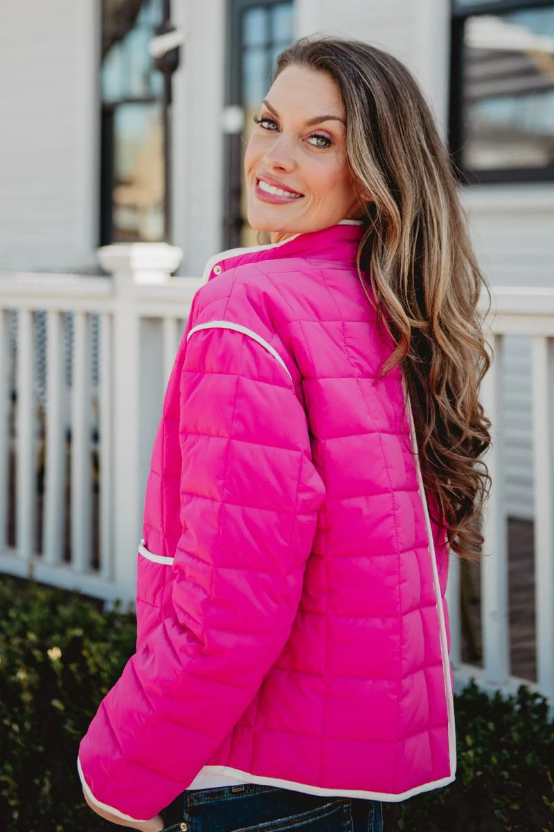 Hot Pink Quilted Trim Jacket - Image 3
