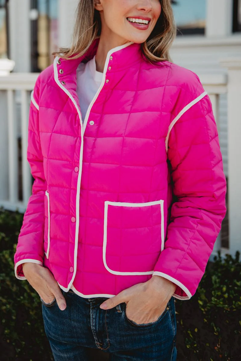 Hot Pink Quilted Trim Jacket - Image 4