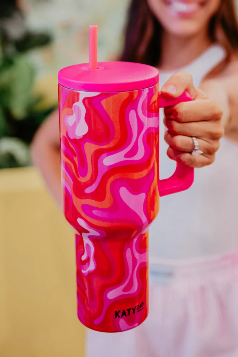 Hot Pink Retro Swirl Tumbler with Handle - Image 2