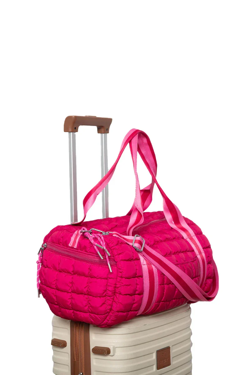 Hot Pink Striped Quilted Duffel Bag - Image 2