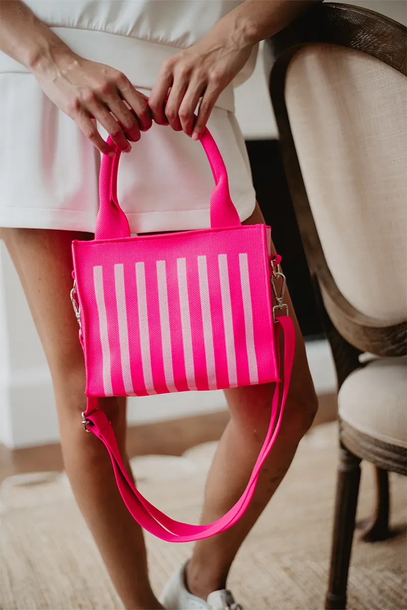 Hot Pink Striped Structured Mini Tote