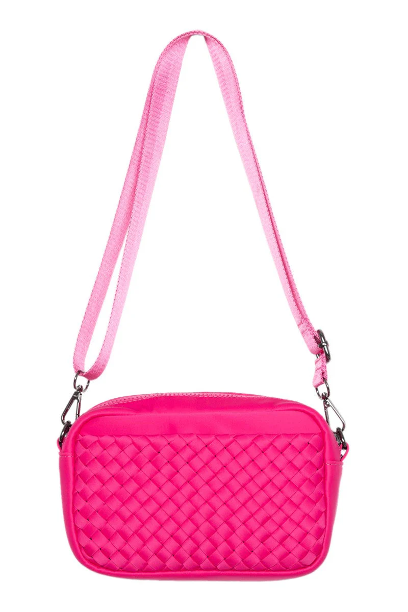 Hot Pink Woven Crossbody Bag - Image 4