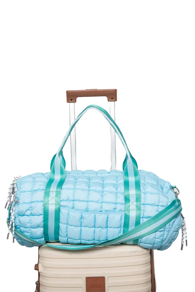 Light Blue and Green Striped Quilted Duffel - Image 2