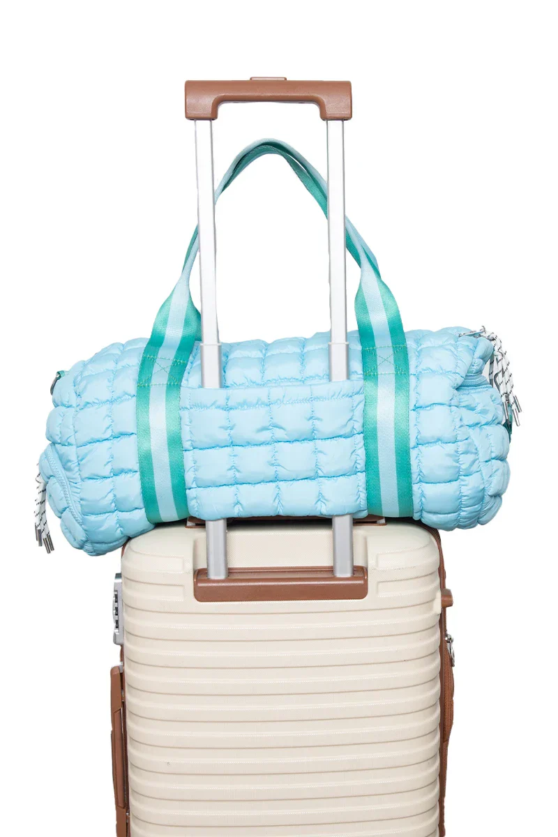 Light Blue and Green Striped Quilted Duffel - Image 3